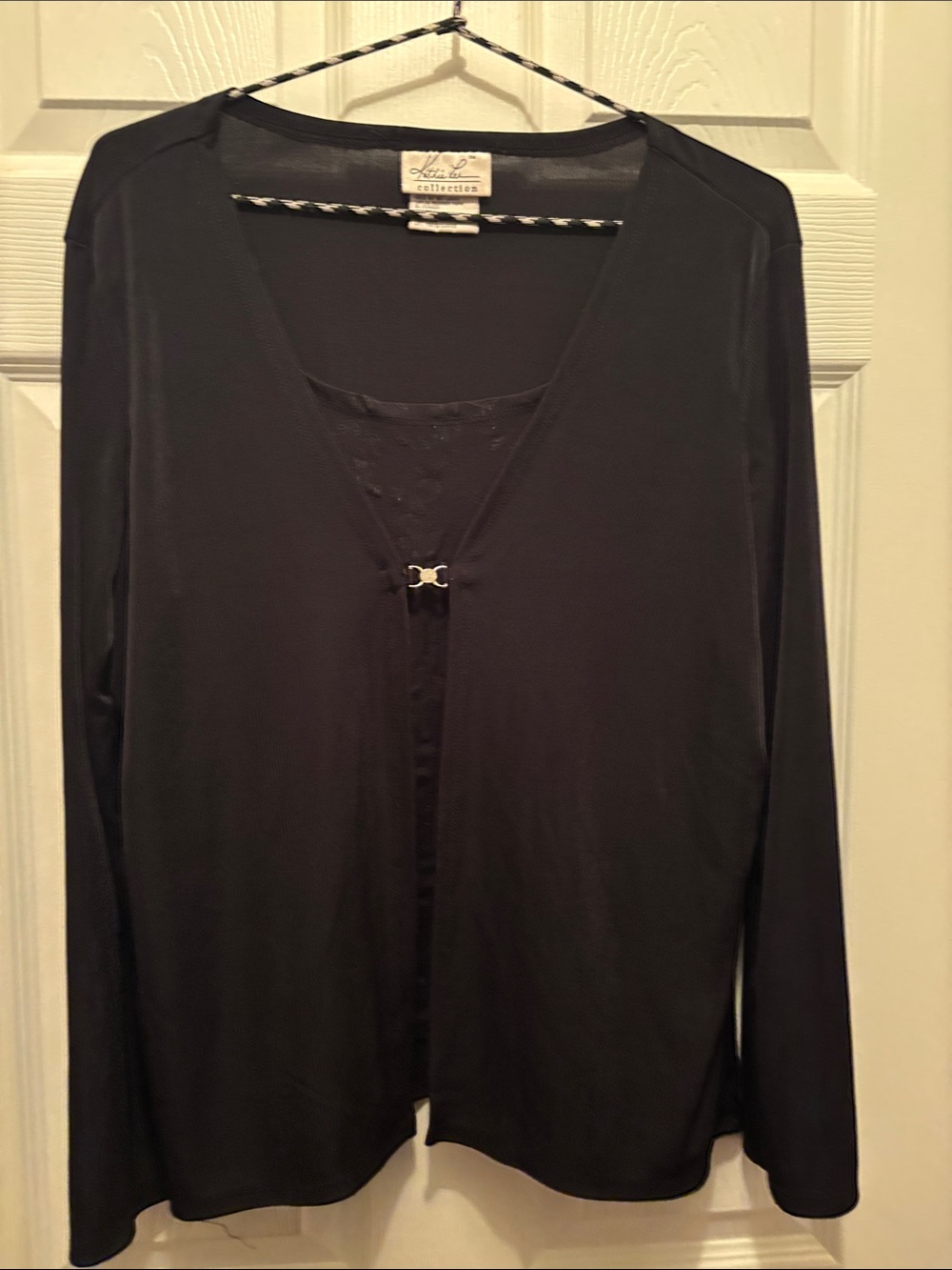 Kathie Lee Collection Black Long-Sleeve Layered Open-Front Top